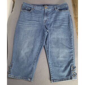 d. jeans Womens 16W Capri Denim Pants Criss Cross Grommet Design